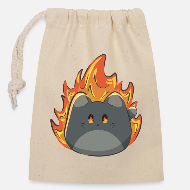 Chat mignon avec du feu - Sac cadeau en coton avec cordon (14 x 20 cm) - nature