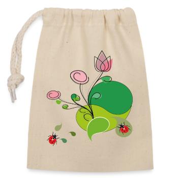 Blume mit Marienkäfer - Verschließbarer Geschenkbeutel aus Baumwolle (14x20cm) - Natur - Vorne