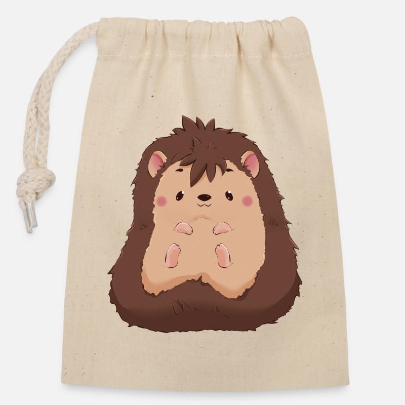 Hedgehog - Closable cotton gift bag (14x20cm) - nature