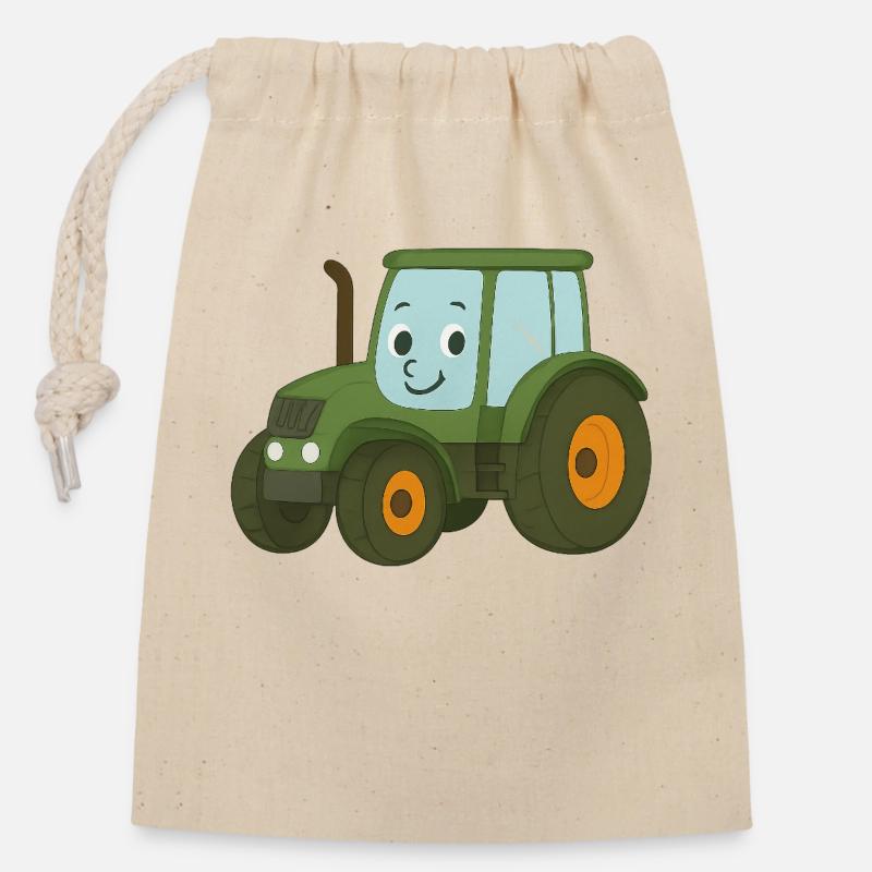 Tractor - Closable cotton gift bag (14x20cm) - nature