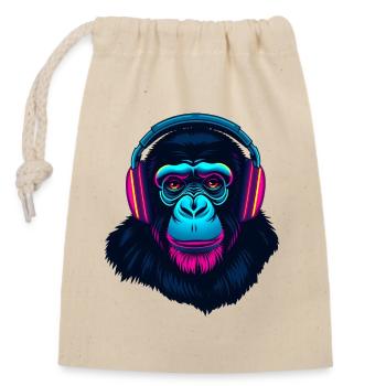Monkey as DJ - Closable cotton gift bag (14x20cm) - nature - Front