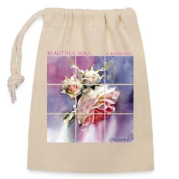 Weiße Rosen, Geschenkstrauß aus Rosen.White Roses. - Verschließbarer Geschenkbeutel aus Baumwolle (14x20cm) - Natur - Vorne