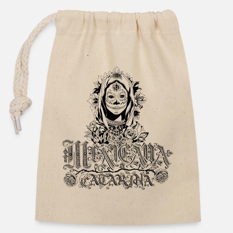 Mexicana Catarina black - Verschließbarer Geschenkbeutel aus Baumwolle (14x20cm) - Natur