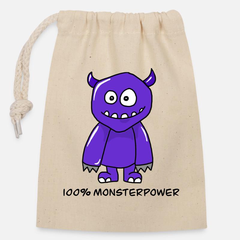100% Monsterpower - Verschließbarer Geschenkbeutel aus Baumwolle (14x20cm) - Natur