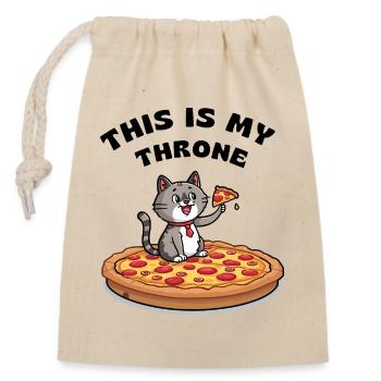 Cartoon Cat on Pizza – This Is My Throne - Closable cotton gift bag (14x20cm) - nature - Front