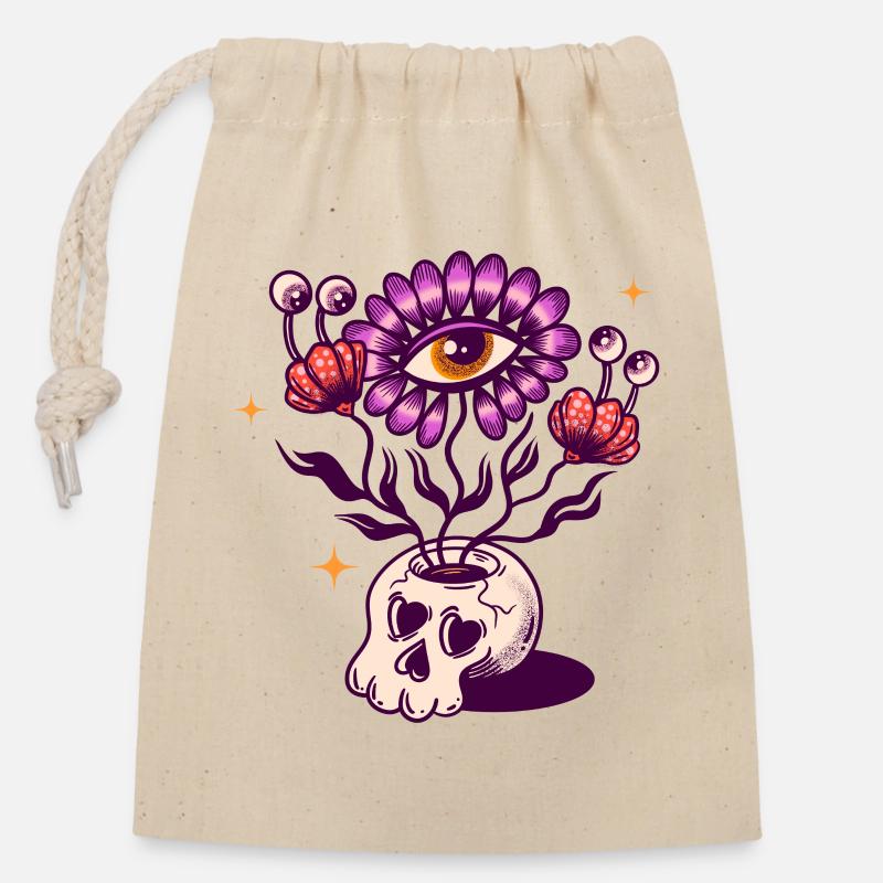 Crâne vase - Sac cadeau en coton avec cordon (14 x 20 cm) - nature