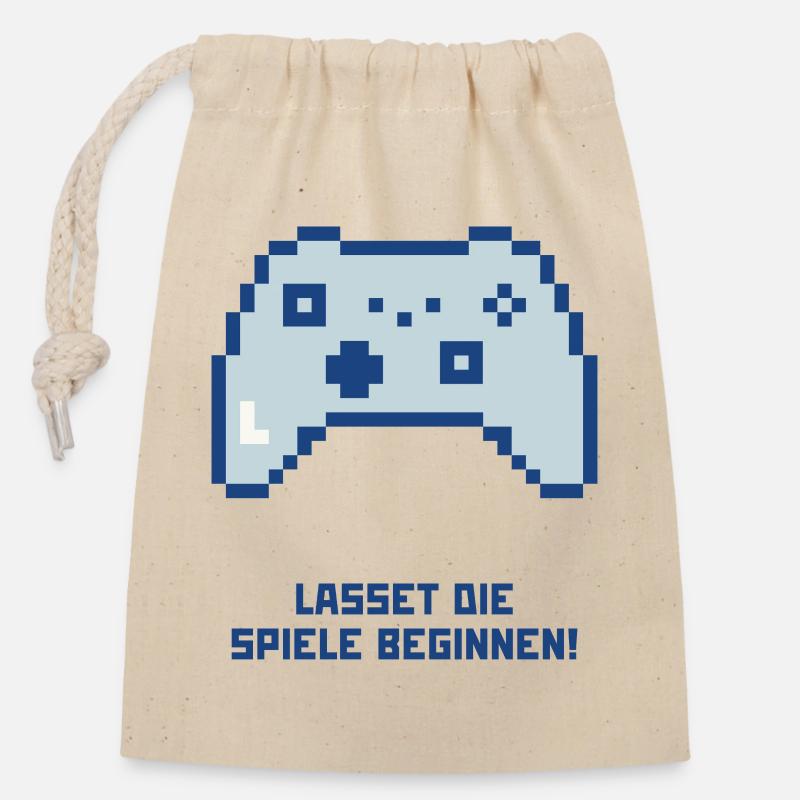 Let the games begin - Closable cotton gift bag (14x20cm) - nature