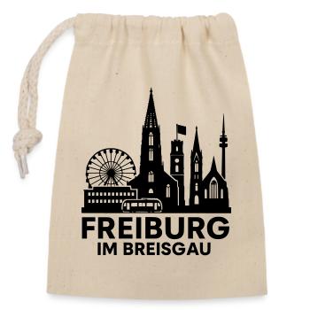 Freiburg im Breisgau Wahrzeichen Stadt Silhouette - Verschließbarer Geschenkbeutel aus Baumwolle (14x20cm) - Natur - Vorne