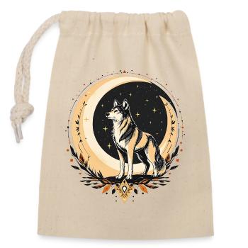 Boho Wolf - Verschließbarer Geschenkbeutel aus Baumwolle (14x20cm) - Natur - Vorne
