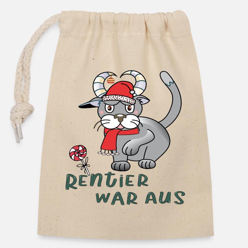 Rentier war aus - Verschließbarer Geschenkbeutel aus Baumwolle (14x20cm) - Natur