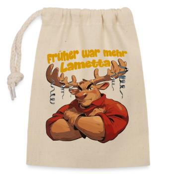 Lametta Elch: Früher war mehr Lametta Hirsch xmas - Verschließbarer Geschenkbeutel aus Baumwolle (14x20cm) - Natur - Vorne
