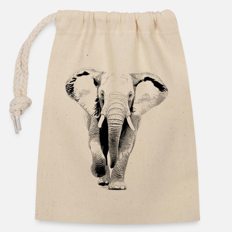 Elephant - Closable cotton gift bag (14x20cm) - nature