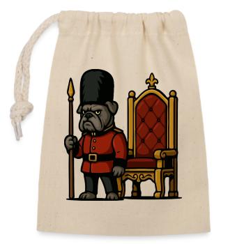Bulldog Royal Guard with Throne British Cartoon - Closable cotton gift bag (14x20cm) - nature - Front