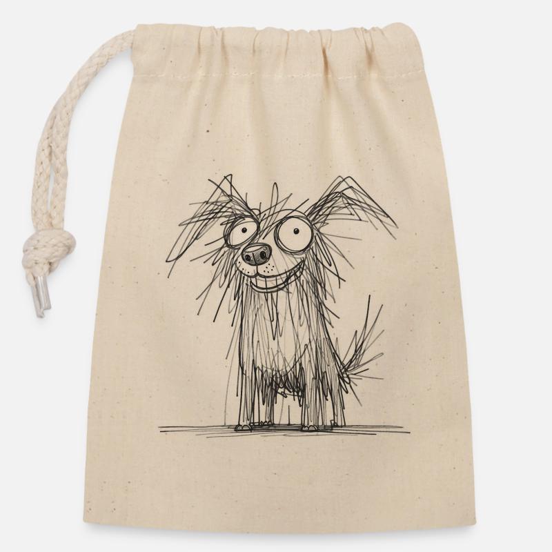 Sketchy Dog - Verschließbarer Geschenkbeutel aus Baumwolle (14x20cm) - Natur