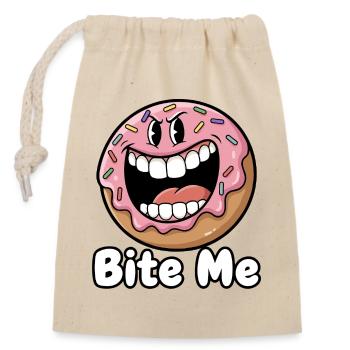 Beiß mich Donut Cartoon - Verschließbarer Geschenkbeutel aus Baumwolle (14x20cm) - Natur - Vorne