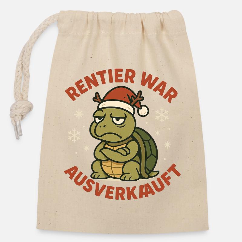 Reindeer was turtle Xmas - Closable cotton gift bag (14x20cm) - nature