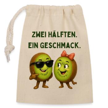 Two halves of a taste of kiwifruit - Closable cotton gift bag (14x20cm) - nature - Front