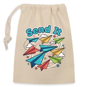 Send It Papierflugzeuge - Verschließbarer Geschenkbeutel aus Baumwolle (14x20cm) - Natur - Vorne