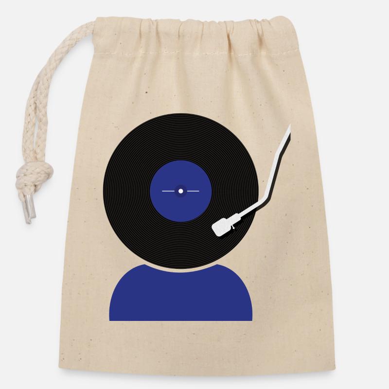 Tête de disque vinyle - Sac cadeau en coton avec cordon (14 x 20 cm) - nature