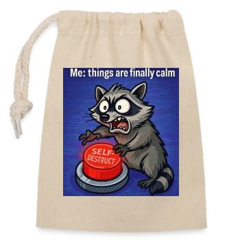 Raccoon Self-Destruct Meme - Closable cotton gift bag (14x20cm) - nature - Front