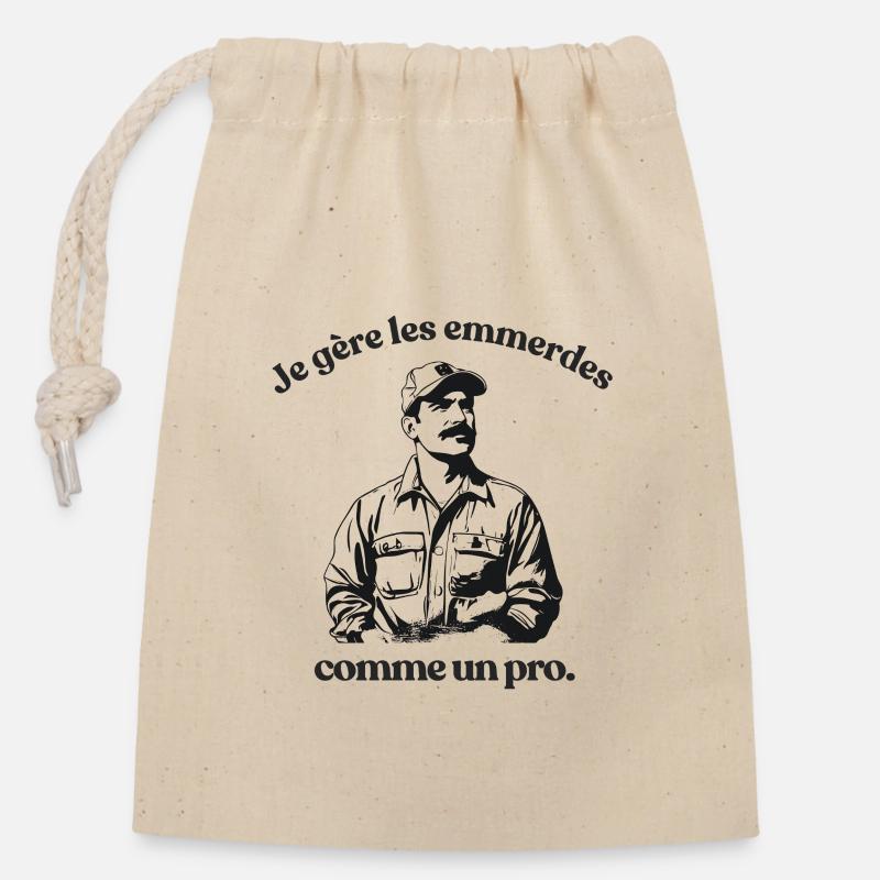Gérer les emmerdes comme un pro - Sac cadeau en coton avec cordon (14 x 20 cm) - nature
