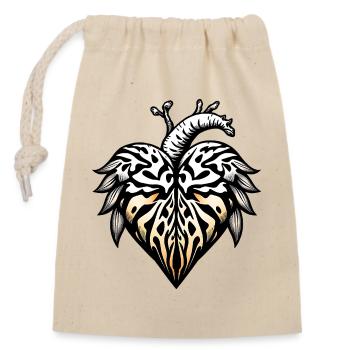 Cœur tatoué tribal - Sauvage, fort et mystérieux - Sac cadeau en coton avec cordon (14 x 20 cm) - nature - Devant