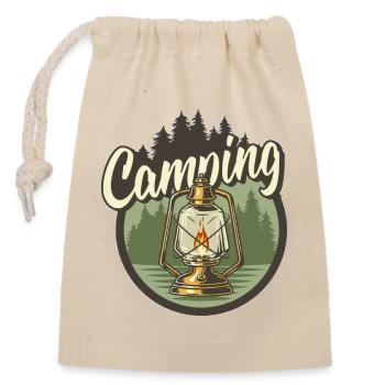 Campinglaterne im Wald - Verschließbarer Geschenkbeutel aus Baumwolle (14x20cm) - Natur - Vorne