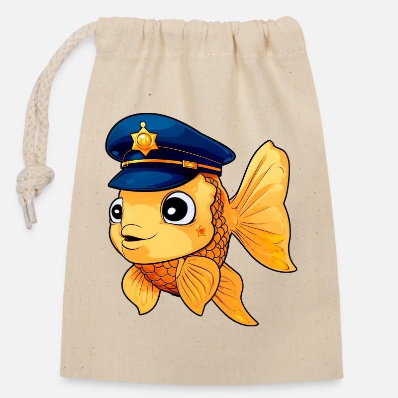 Goldfish Policeman - Closable cotton gift bag (14x20cm) - nature