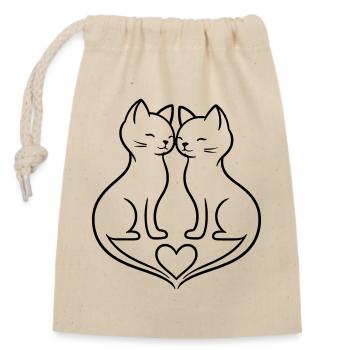 Dessin de trait d’amour du couple de chats | Style romantique élégant - Sac cadeau en coton avec cordon (14 x 20 cm) - nature - Devant