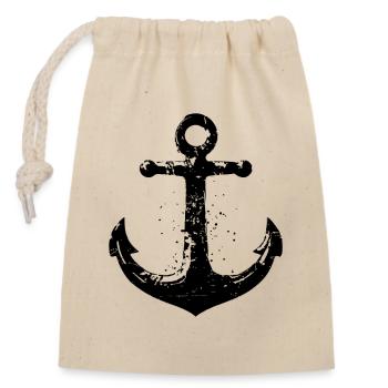 Anker Symbol – Grunge Maritime Art - Verschließbarer Geschenkbeutel aus Baumwolle (14x20cm) - Natur - Vorne