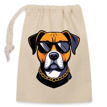 Cooler Hund mit Sonnenbrille und Goldkette Motiv - Verschließbarer Geschenkbeutel aus Baumwolle (14x20cm) - Natur - Vorne