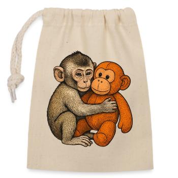 Câlin, mon copain singe et orang - Sac cadeau en coton avec cordon (14 x 20 cm) - nature - Devant