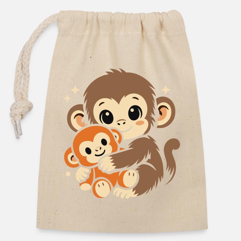 Punch Monkey Affe - Verschließbarer Geschenkbeutel aus Baumwolle (14x20cm) - Natur