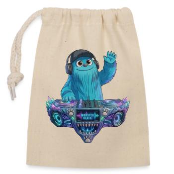 DJ Fluffo - Monster Beats - Fluffonster Design - Verschließbarer Geschenkbeutel aus Baumwolle (14x20cm) - Natur - Vorne