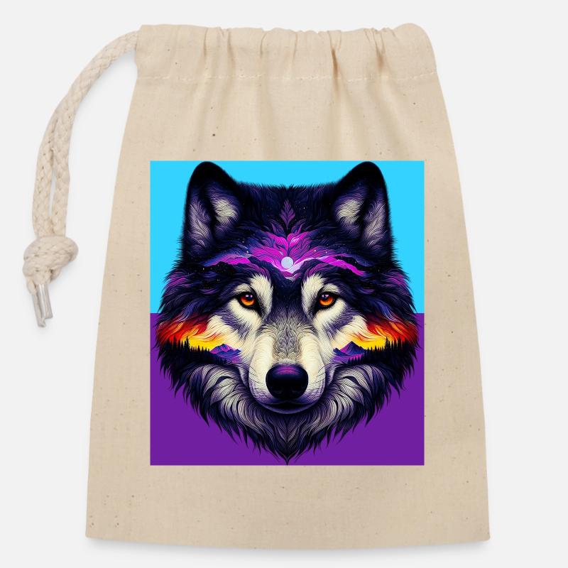Wolf - Closable cotton gift bag (14x20cm) - nature