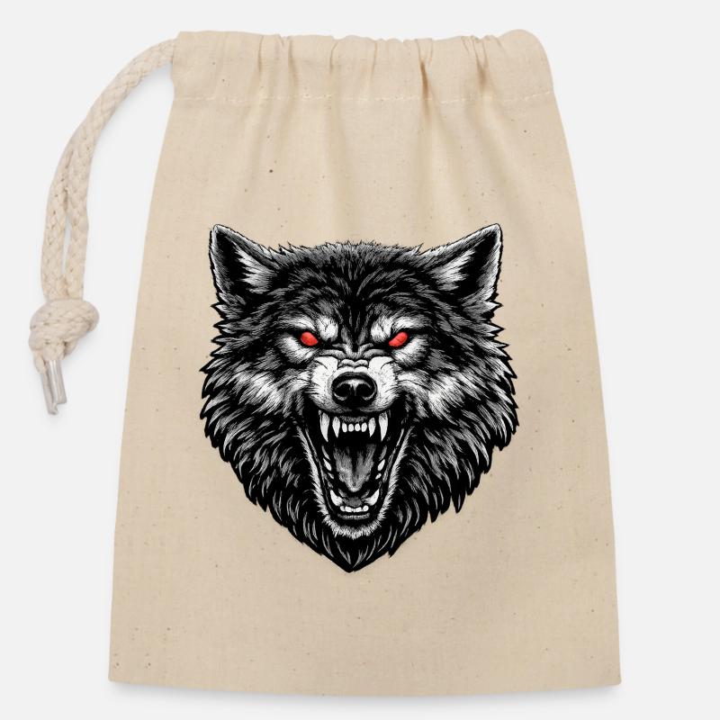 Masque de Loup Regard de Feu - Sac cadeau en coton avec cordon (14 x 20 cm) - nature