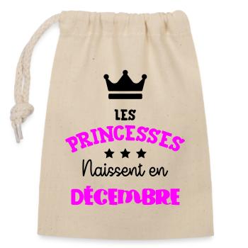 Cadeau naissance bébé fille Décembre Princesses - Sac cadeau en coton avec cordon (14 x 20 cm) - nature - Devant