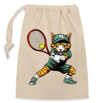 Tennis Katze - Verschließbarer Geschenkbeutel aus Baumwolle (14x20cm) - Natur - Vorne