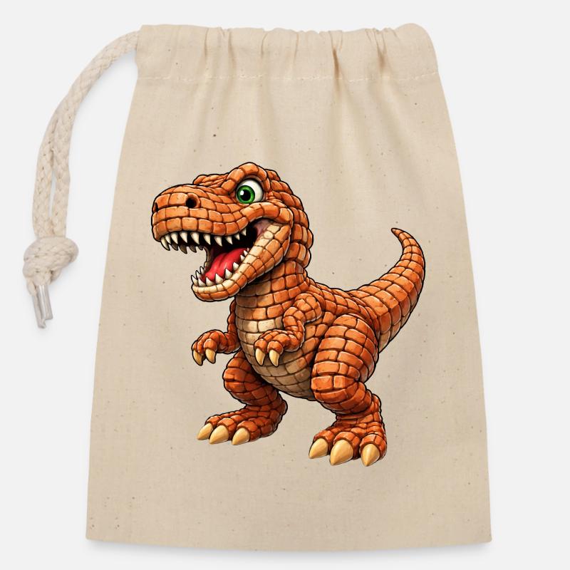 T-Rex aux écailles orange - Sac cadeau en coton avec cordon (14 x 20 cm) - nature