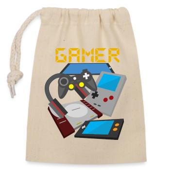 Retro Gamer Devices Mix – Gaming Nostalgie - Verschließbarer Geschenkbeutel aus Baumwolle (14x20cm) - Natur - Vorne