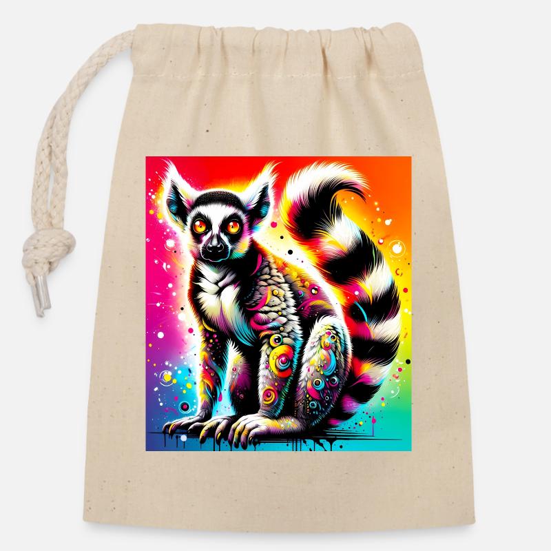 Lémurien - Sac cadeau en coton avec cordon (14 x 20 cm) - nature