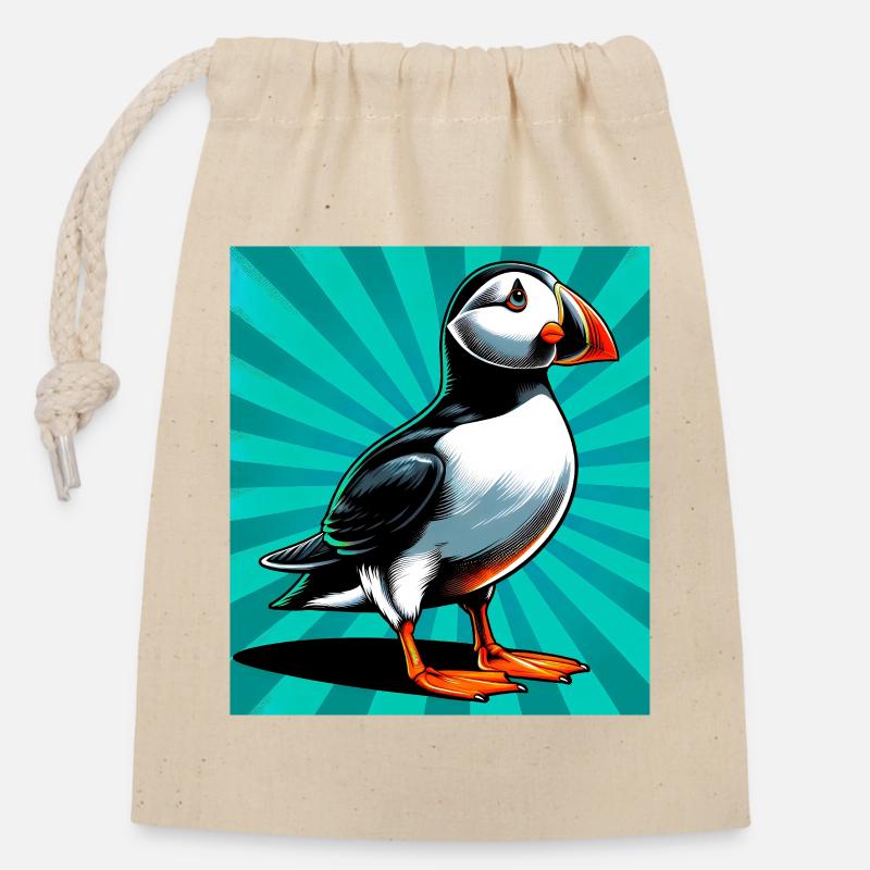 puffin - Closable cotton gift bag (14x20cm) - nature