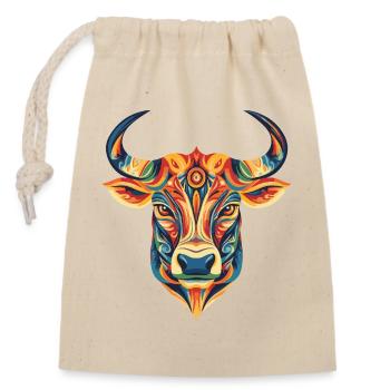 Bull Colorful - Closable cotton gift bag (14x20cm) - nature - Front