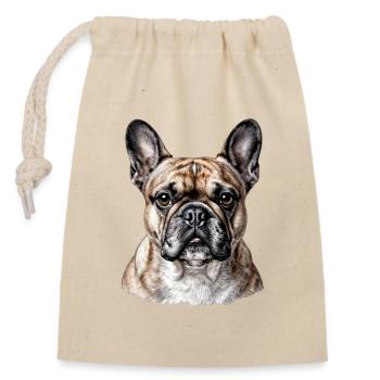 Schickes französisches Bulldoggenporträt - Verschließbarer Geschenkbeutel aus Baumwolle (14x20cm) - Natur - Vorne