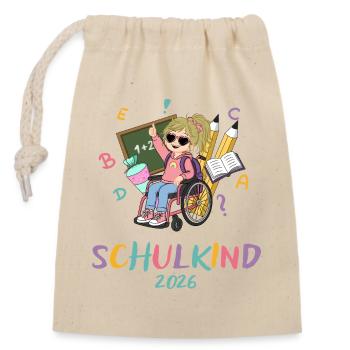 Schulkind Power 2026 - Verschließbarer Geschenkbeutel aus Baumwolle (14x20cm) - Natur - Vorne