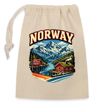 Norway Fjord Mountain Lodge Design - Closable cotton gift bag (14x20cm) - nature - Front