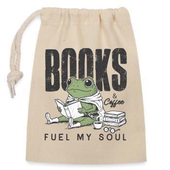 Frosch liest Buch mit Kaffee Bücherwurm Lesen - Verschließbarer Geschenkbeutel aus Baumwolle (14x20cm) - Natur - Vorne