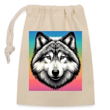 Wolf - Closable cotton gift bag (14x20cm) - nature - Front