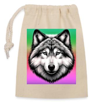 Wolf - Closable cotton gift bag (14x20cm) - nature - Front