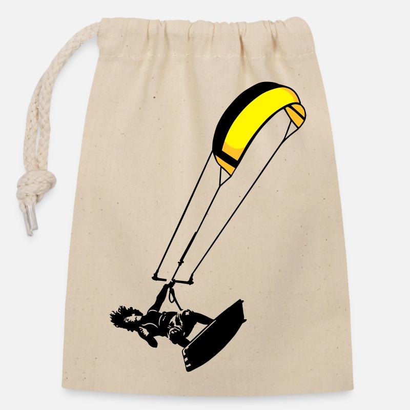 kite-surf - Closable cotton gift bag (14x20cm) - nature
